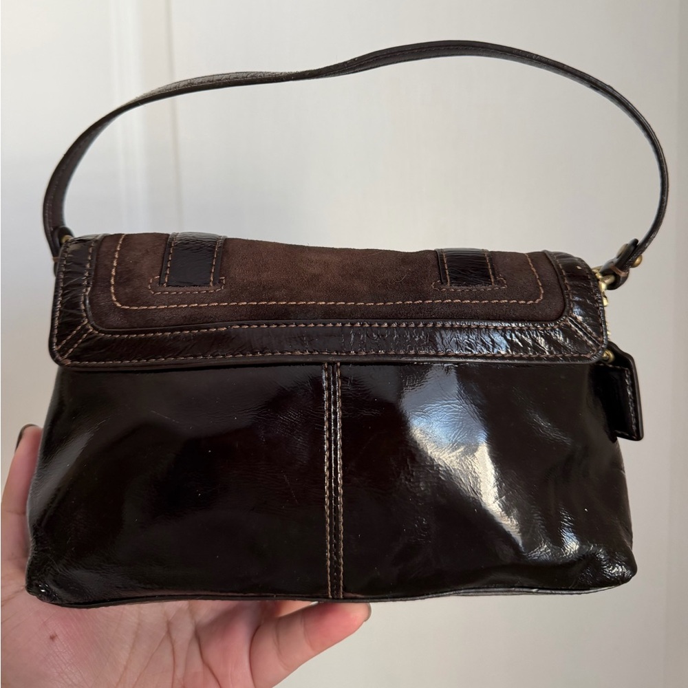Y2K Rare Vtg Coach Garcia Double Clutch Brown Patent Leather & Suede Mini Bag - Picture 2 of 6